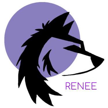 Wolf logo with purple moon in background